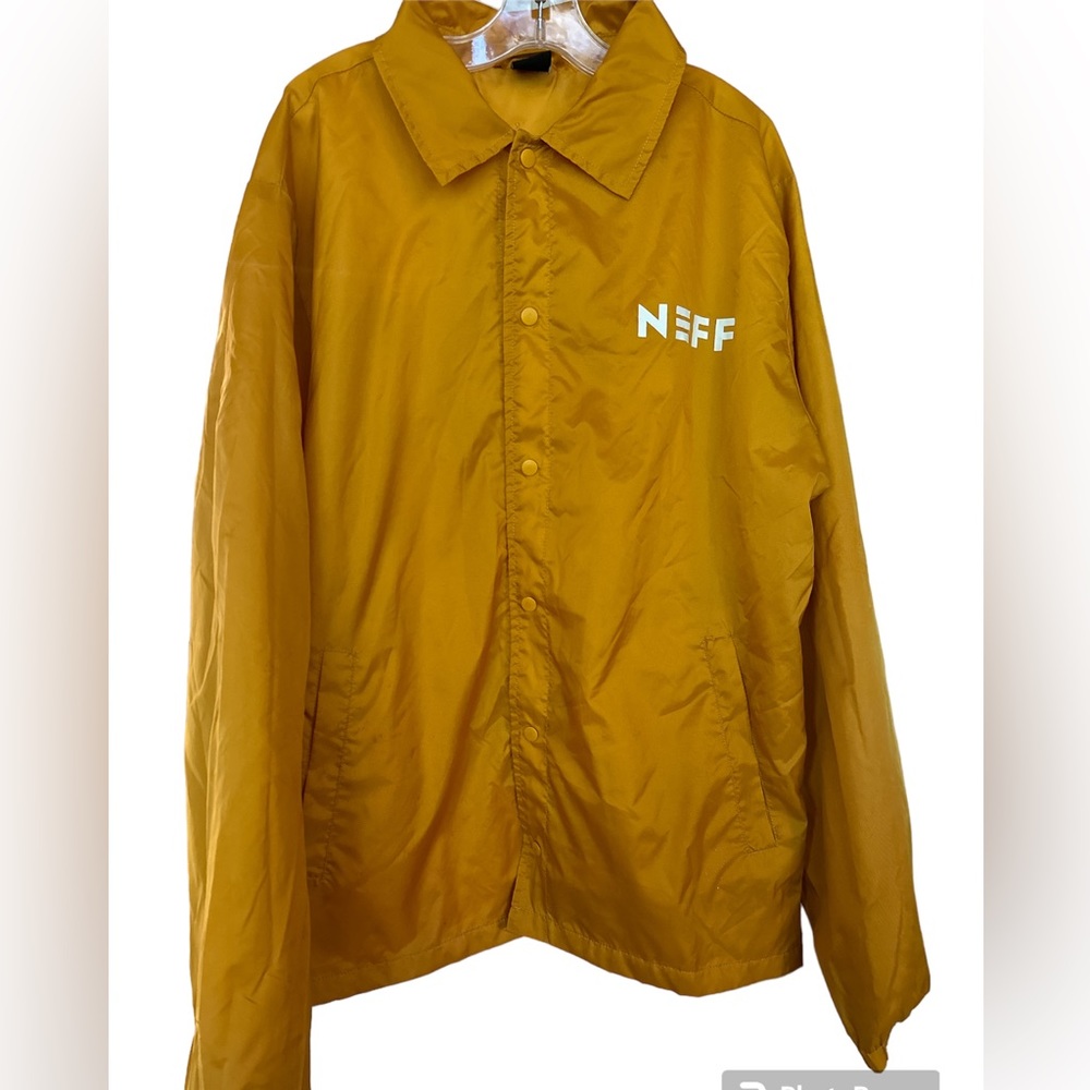 Neff yellow men’s jacket with checker rose design on back